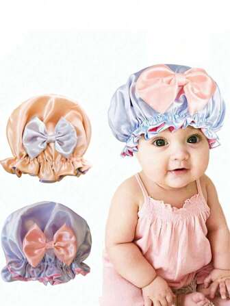 Satin Bow Elastic Silky Circular Baby Hat, Infant Hair Care Cap