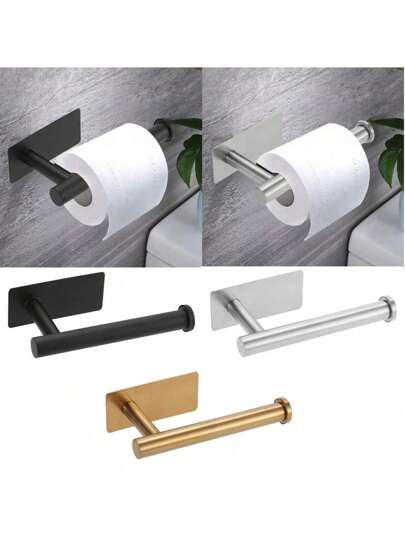1pc Stainless Steel Toilet Paper Holder - Self-Adhesive Wall Mounted Tissue Roll Holder, Suitable For Bathroom And Kitchen!, Bathroom Accessories, Room Decor Bathroom