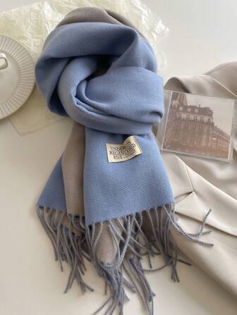 1 件女士冬季围巾米色仿羊绒披肩和围巾厚实保暖女士时尚纯色双面毛毯户外披肩带流苏围巾配饰女士