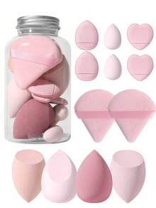 1 个储物桶 + 7 个化妆海绵 + 7 个化妆粉扑套装柔软三角粉矿物粉扑用于面部化妆，适用于霜状和粉末遮瑕膏、散粉化妆涂抹器 - 彩色 - 查看 2