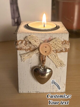 เชิงเทียนไม้ รูปสี่เหลี่ยมผืนผ้าแกะสลักชื่อ รูปหัวใจ, ของขวัญวันขอบคุณพระเจ้า/คริสต์มาส, ตกแต่งบ้านอบอุ่น, ตกแต่งเทศกาล, ตกแต่งงานปาร์ตี้, ตกแต่งโต๊ะ, ตกแต่งสำนักงาน