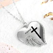 Customized Name Metal Necklace, Stainless Steel Engraved Cross & Name, Fashionable Heart-Shaped Pendant Necklace, Best Friend Birthday Gift, Valentine's Day Gift, Family Holiday Gift