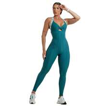 Fitness Gym Jumpsuit Textured Polyamide Fabric Princess Neckline Crossed Elastic Straps UV50+ - 紫色 - 查看 4