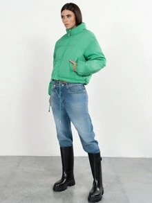 Damska kurtka z kapturem i długim rękawem, dopasowana, ciepła i gruba, prosta i modna