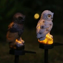 太阳能 LED 猫头鹰花园桩灯、猫头鹰太阳能户外花园灯、带自动开关的逼真户外景观灯、围栏动物雕像灯装饰、带桩的太阳能防水可爱猫头鹰，适用于花园、户外、庭院、草坪 - 查看 8