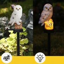 太阳能 LED 猫头鹰花园桩灯、猫头鹰太阳能户外花园灯、带自动开关的逼真户外景观灯、围栏动物雕像灯装饰、带桩的太阳能防水可爱猫头鹰，适用于花园、户外、庭院、草坪 - 查看 9