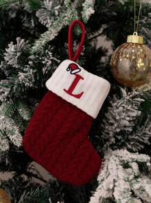 24pcs Knitted Christmas Stockings With Embroidered Letters, Red, Christmas Tree Decorations - Red Letter Socks - View 25