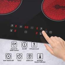 IsEasy Placa vitrocerámica 60cm ancho 3 zonas sin marco control táctil temporizador 6000W negro