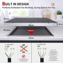 IsEasy Placa vitrocerámica 60cm ancho 3 zonas sin marco control táctil temporizador 6000W negro