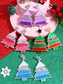 1 Cặp Hoa tai gương Acrylic hình cây thông Noel hoạt hình dễ thương, Quà tặng trang sức ngày lễ cho phụ nữ - Nhiều màu - Xem 10