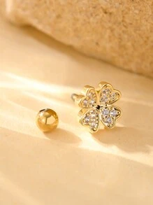 1 件不锈钢和铜合金四叶草锆石镶嵌耳骨耳钉，简约时尚单品，耳轴直径 1.2 毫米，耳轴长度 6 毫米 - 四葉草微鑲鋯石-黃金色 - 查看 4