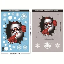 Miếng dán cửa sổ Giáng sinh – Thiết kế đột phá 3D với Ông già Noel, Người tuyết, Tuần lộc và Bông tuyết, Miếng dán cửa sổ Giáng sinh có thể tháo rời và tái sử dụng để trang trí nhà ngày lễ, Miếng dán tĩnh cho cửa sổ kính - Nhiều màu - Xem 2