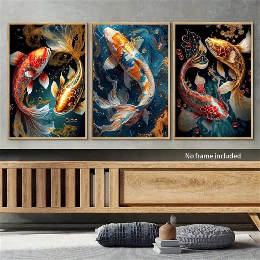 1pc/3pcs Vibrant Koi Fish Canvas Art Set, Golden & Red, Frameless Wall Art Decor Vintage Posters And Prints For Living Room, Bedroom,Kitchen Restaurant, Office With Unique Gift Idea Gifts Birthday Graduation Coastal Decor Coastal Decor Beach Decor