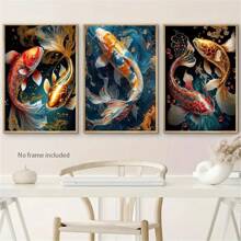 1pc/3pcs Vibrant Koi Fish Canvas Art Set, Golden & Red, Frameless Wall Art Decor Vintage Posters And Prints For Living Room, Bedroom,Kitchen Restaurant, Office With Unique Gift Idea Gifts Birthday Graduation Coastal Decor Coastal Decor Beach Decor