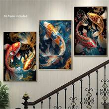 1pc/3pcs Vibrant Koi Fish Canvas Art Set, Golden & Red, Frameless Wall Art Decor Vintage Posters And Prints For Living Room, Bedroom,Kitchen Restaurant, Office With Unique Gift Idea Gifts Birthday Graduation Coastal Decor Coastal Decor Beach Decor