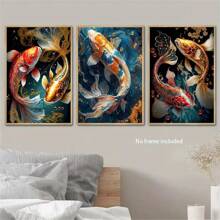 1pc/3pcs Vibrant Koi Fish Canvas Art Set, Golden & Red, Frameless Wall Art Decor Vintage Posters And Prints For Living Room, Bedroom,Kitchen Restaurant, Office With Unique Gift Idea Gifts Birthday Graduation Coastal Decor Coastal Decor Beach Decor