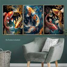 1pc/3pcs Vibrant Koi Fish Canvas Art Set, Golden & Red, Frameless Wall Art Decor Vintage Posters And Prints For Living Room, Bedroom,Kitchen Restaurant, Office With Unique Gift Idea Gifts Birthday Graduation Coastal Decor Coastal Decor Beach Decor