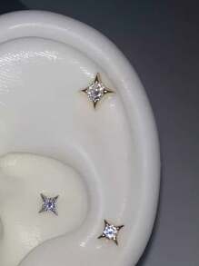 1 Cặp khuyên tai đính đá Cubic Zirconia hình ngôi sao bốn chấu nhỏ thanh lịch màu bạc, thích hợp để xỏ khuyên sụn, quà tặng đeo hàng ngày - bông tai - Xem 4