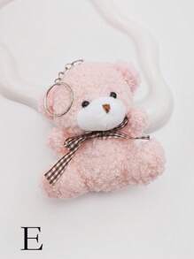 1pc Cute Plush Teddy Bear Keychain, Cartoon Bear Charm With Bowknot Decor Valentine's Day - Multicolor - View 11