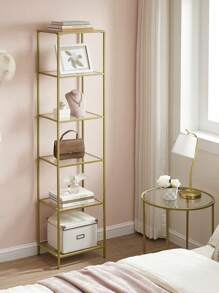 VASAGLE 6-Tier Glass Shelf, Bookshelf, Storage Rack, Tempered Glass, Easy Assembly, For Bathroom, Living Room, Bedroom, Office, Metallic Gold - Gold - View 2