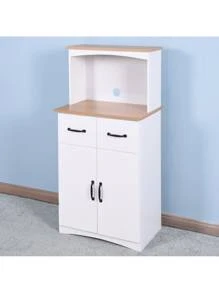 Wooden Kitchen Cabinet White Pantry Storage Microwave Cabinet,With Storage Drawer,Made Of Premium Mdf Board,Sturdy And Safety,Ample Storage Space,White.,Victory Store