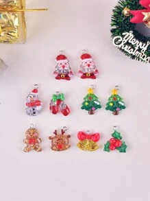 10 件套时尚圣诞闪光圣诞老人和圣诞树树脂珠宝吊坠