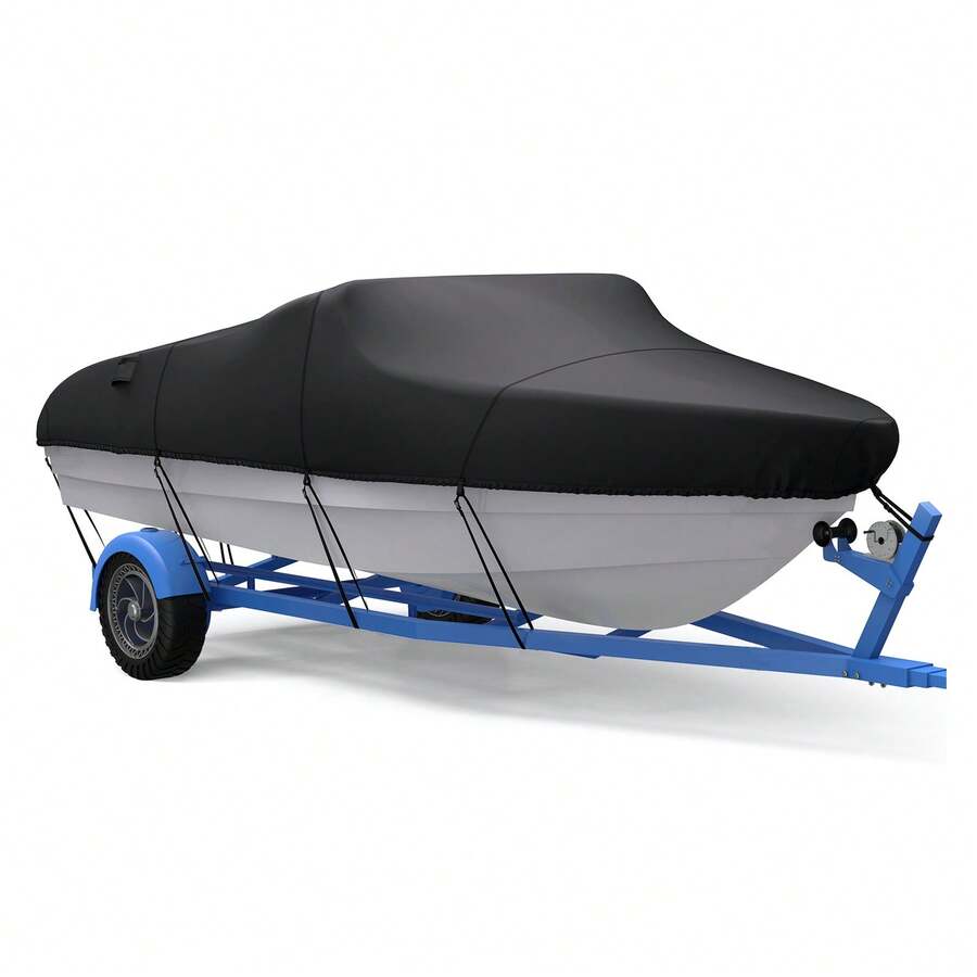 VEVOR Waterdichte boothoes, 14'-16' trailerable boothoes, bundelbreedte tot 90 v Rompafdekking Heavy Duty 210D Marine Grade Polyester Mooring Cover voor Past V-Hull Boot met 5 spanbanden