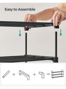 SONGMICS 3-Tier Shoe Rack, Shoe Storage Organiser, Metal Storage Rack, Fits 12 To 15 Pairs Of Shoes, Stackable Shoe Shelf, For Hallway, Living Room, Bedroom, Black - Black - View 5