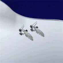 2 Stücke 925 Sterling Silber Feder Cubic Zirconia Ohrstecker, eleganter Alltagstragen für Frauen