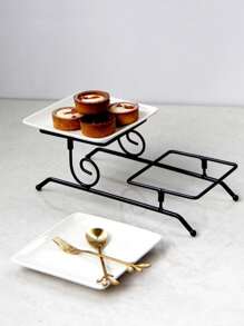 1 套 2 层陶瓷托盘，简约风格蛋糕架，适合万圣节、圣诞节礼物、婚礼、派对、下午茶、甜点、水果