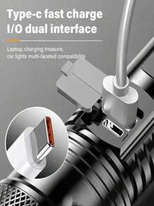 Lanterna LED P50 de alta potência de 1/2/4 peças, holofote de emergência com luz de exibição, 3 modos de trabalho, zoom ajustável, carregamento rápido TIPO C, bateria de grande capacidade, bateria de longa duração, pode carregar celulares, adequada para acampamento ao ar livre, exploração, pesca, patrulha e iluminação de emergência ao ar livre