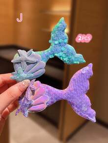 1/2/3 件彩色亮片鱼尾形发夹配饰 - 彩色 - 查看 16