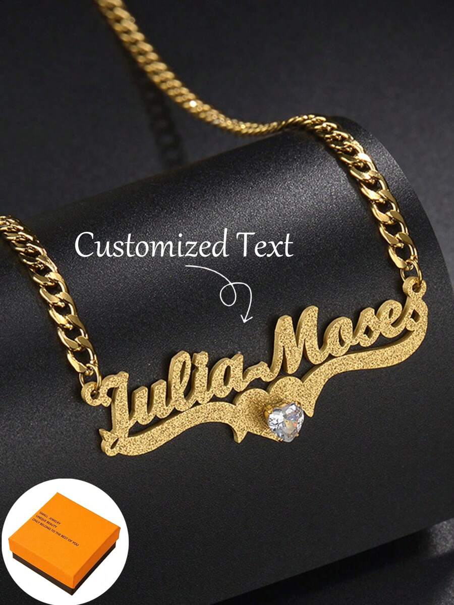 1 Pieza Nuevo collar con cadena NK de acero inoxidable mate personalizado con letras con conjunto de strass, estilo sencillo diario, productos incluyen caja de regalo, regalo de San Valentín, regalo de cumpleaños para amigos, para San Valentín, para el Día de la Madre, para cumpleaños, para graduación, para el Día del Padre, para bodas, para uso diario, para fiestas, para bailes - Multicolor - Ver 1