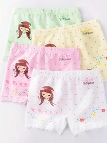 4 件装年轻女孩安全短裤内裤，卡通印花防暴露三角裤 - 彩色 - 查看 2