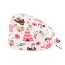 1 pieza Gorro de trabajo con estampado digital floral, animal y de corazón sobre base rosa, apto para médicos, enfermeras, salones de belleza, hospitales veterinarios y trabajadores de limpieza - Antibacteriano, antipolvo