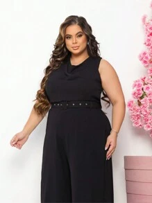 Women's Tailored Jumpsuit, Pantaloons, Belt, Premium Line - màu đen - Xem 4