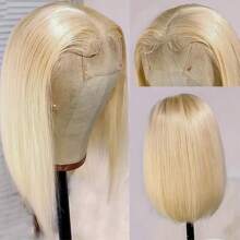 613 Blonde Short Bob Wig Human Hair 13x6 HD Lace Front Wigs 10A Brazilian Straight Short Bob Wigs For Women Pre-Plucked Natural Hairline Wig With Baby Hair 200% Density 8-16Inch - Blonde - View 5