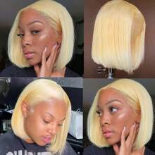 613 Blonde Short Bob Wig Human Hair 13x6 HD Lace Front Wigs 10A Brazilian Straight Short Bob Wigs For Women Pre-Plucked Natural Hairline Wig With Baby Hair 200% Density 8-16Inch - Blonde - View 9