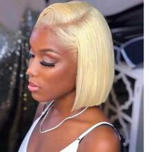 613 Blonde Short Bob Wig Human Hair 13x6 HD Lace Front Wigs 10A Brazilian Straight Short Bob Wigs For Women Pre-Plucked Natural Hairline Wig With Baby Hair 200% Density 8-16Inch - Blonde - View 2