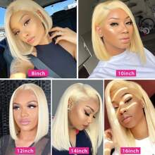 613 Blonde Short Bob Wig Human Hair 13x6 HD Lace Front Wigs 10A Brazilian Straight Short Bob Wigs For Women Pre-Plucked Natural Hairline Wig With Baby Hair 200% Density 8-16Inch - Blonde - View 10
