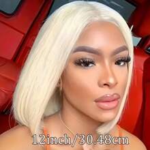 613 Blonde Short Bob Wig Human Hair 13x6 HD Lace Front Wigs 10A Brazilian Straight Short Bob Wigs For Women Pre-Plucked Natural Hairline Wig With Baby Hair 200% Density 8-16Inch - Blonde - View 3