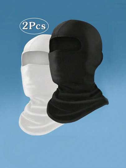 2pcs/Set Unisex Solid Color Balaclava Face Mask, Suitable For Daily Use, Outdoor Travel, Hiking, Skiing, Cycling
