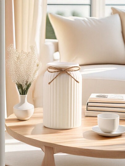 1PC Shatterproof Faux Ceramic Plastic Vase, Moderne Minimalist Home Gestreepte ing, Multi Functional ative Flower Vase Living Room, Office, Wedding, Year Round Indoor/Outdoor Room Glass view 2