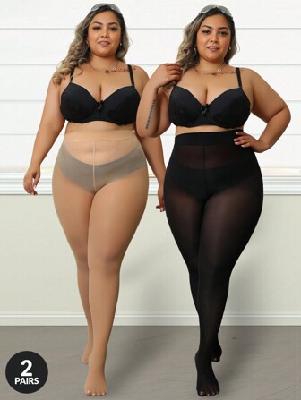 2 piezas Medias de mujer de talla grande de 80D con alto nivel de estiramiento, medias transparentes y suaves para Navidad, se ajustan hasta 300 libras, cómodas