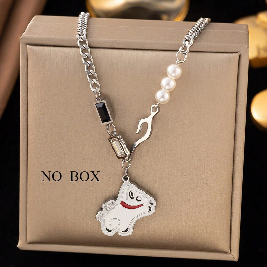 1 件小狗形吊坠项链，法式创意设计，简约优雅时尚复古休闲时尚，适合送礼、日常通勤、街头、派对和节日穿着，采用 OPP 袋包装 - 銀色 - 查看 1