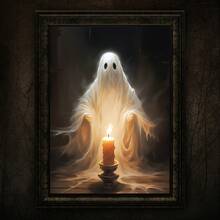 带蜡烛的恐怖哥特式鬼魂帆布艺术印刷品 - 复古万圣节墙壁装饰，适合客厅、卧室、办公室 - 无框海报，适合居家和咖啡厅 - A - 查看 1