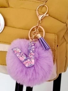 Initial Letter Keychain Pendant Resin Letter Keychain Wallet Backpack Accessory, Purple Fur Ball And Letters, Is The Best Gift For Family And Loved Ones, Letters A-Z Are Available For Selection, Fashionable Items, Alphabet Pendant For Bags - Purple - View 30