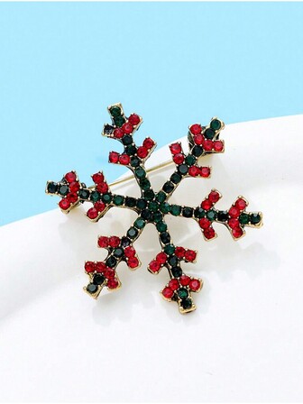 1 pieza Broche de mujer con cristales en forma de copo de nieve, accesorio navideño vintage con cristales rojos y verdes, pasador de solapa de alta gama para Año Nuevo, estilo para parejas