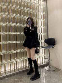 Women Street Style Round Toe Knee-High Boots, Fashion Punk Stiletto High Heel Warm Long Boots With Comfortable Upper And Anti-Slip Sole, Winter