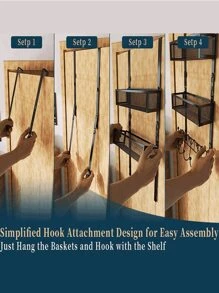 使用这款门上毛巾架整理您的家 - 9 个挂钩和 2 个篮子，易于安装，无需螺丝（圣诞装饰）房间装饰 - 黑色 - 查看 7